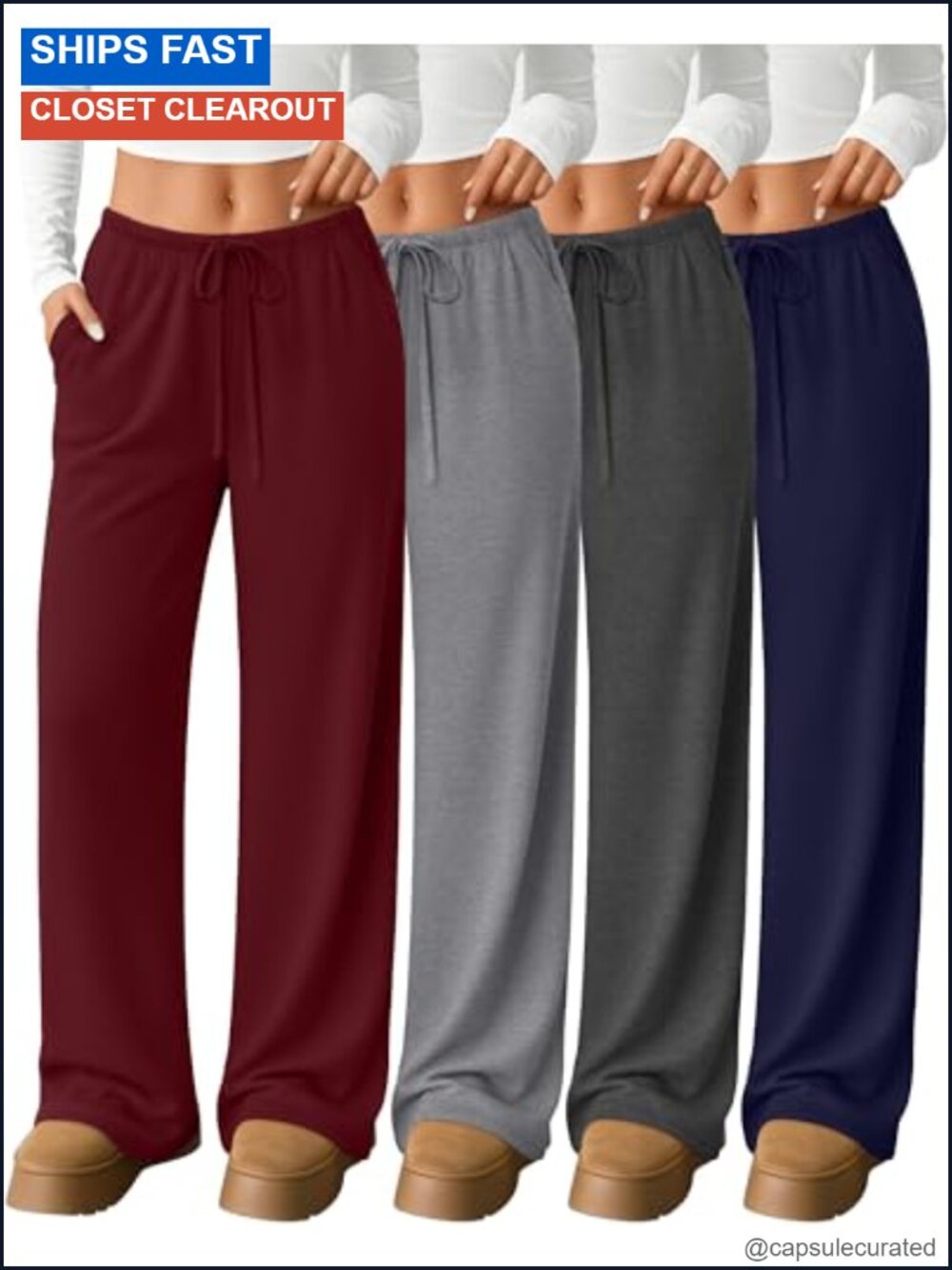4 Pack Women's Lounge Pants Wide Leg Yoga Sweatpants with Pockets